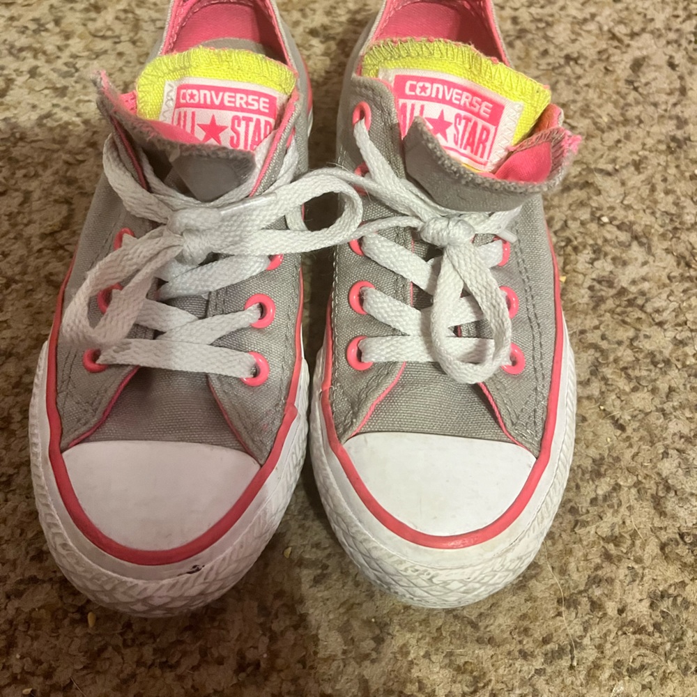 COPY - EUC. Little Girl’s Gray and Pink Converse, with a neon accent. Si…